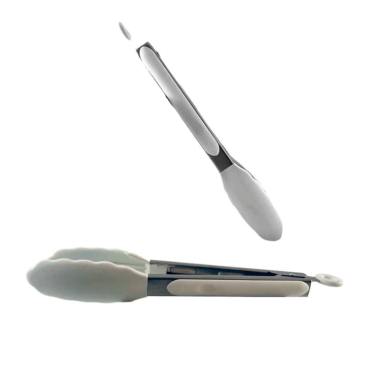 Silicone and stainless steel grill tongs - 23/30 cm - White / Black | Stornfield