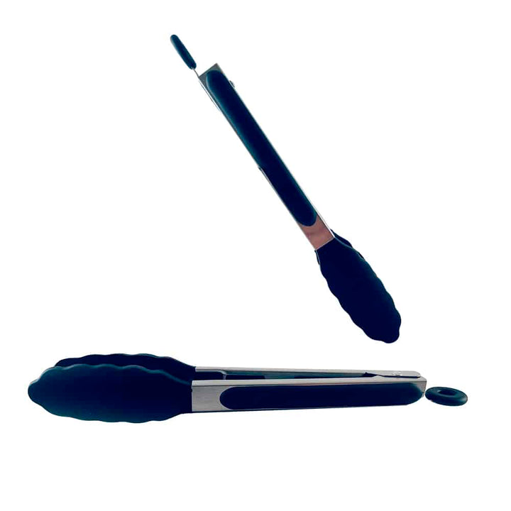 Silicone and stainless steel grill tongs - 23/30 cm - White / Black | Stornfield