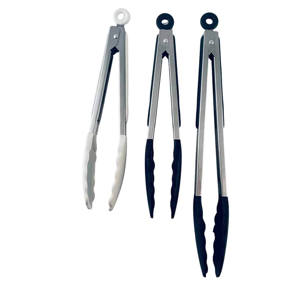 Silicone and stainless steel grill tongs - 23/30 cm - White / Black | Stornfield