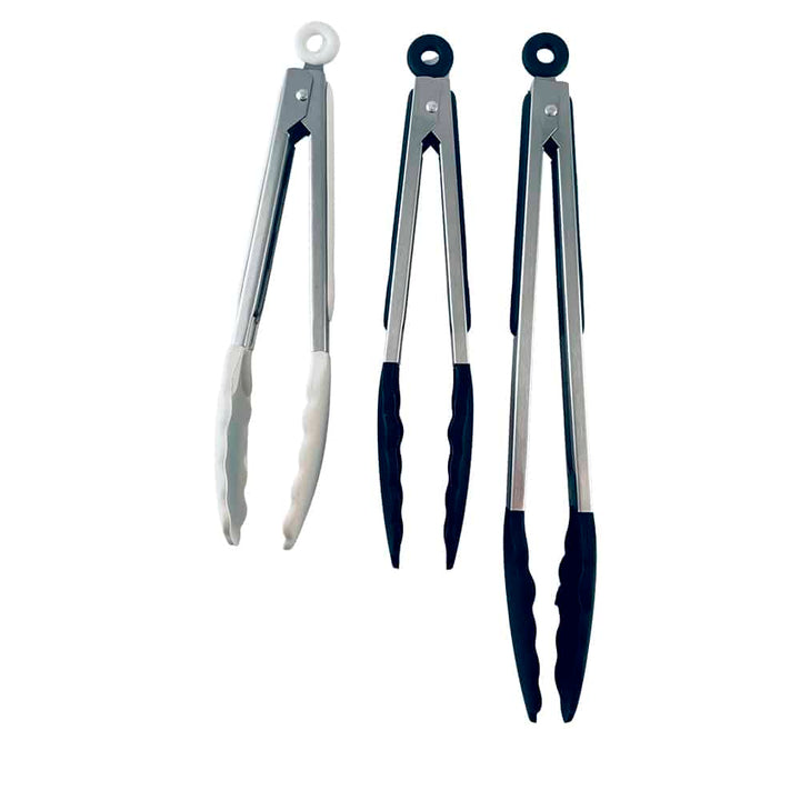 Silicone and stainless steel grill tongs - 23/30 cm - White / Black | Stornfield