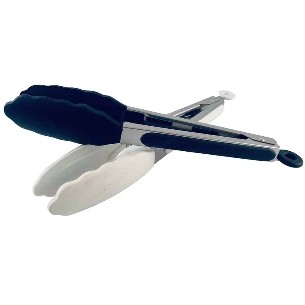Silicone and stainless steel grill tongs - 23/30 cm - White / Black | Stornfield