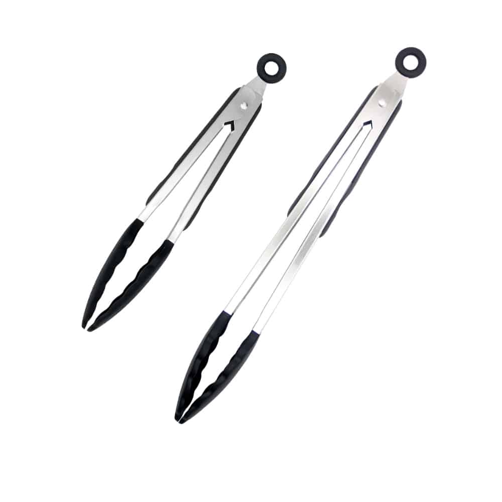 Silicone and stainless steel grill tongs - 23/30 cm - White / Black | Stornfield