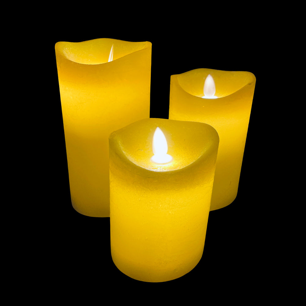 LED Candle - rustic - 3 pieces - 10/12.5/15 cm - with 3D flame - (various colors) | Stornfield