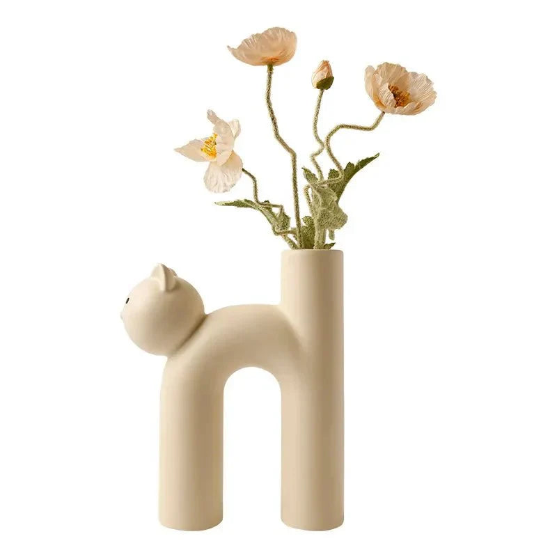 H-Shaped Cat Vase Decoration - Modern Ceramic Tabletop Design | Stornfield
