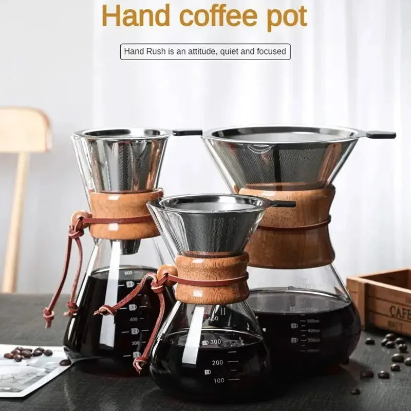 Hand Glass Coffee Kettle with Stainless Steel Filter Drip Brewer Coffee | Stornfield