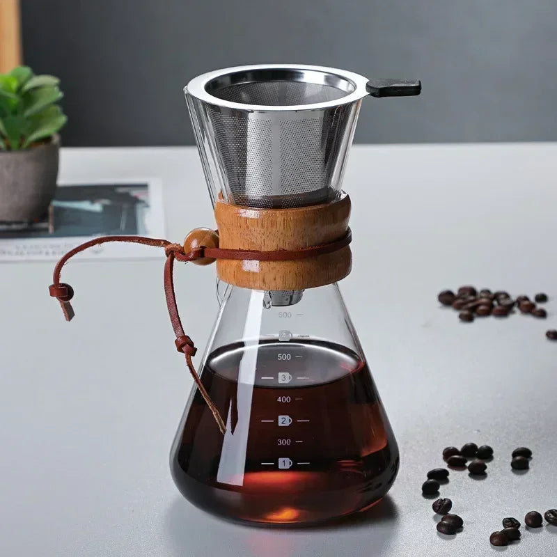 Hand Glass Coffee Kettle with Stainless Steel Filter Drip Brewer Coffee | Stornfield