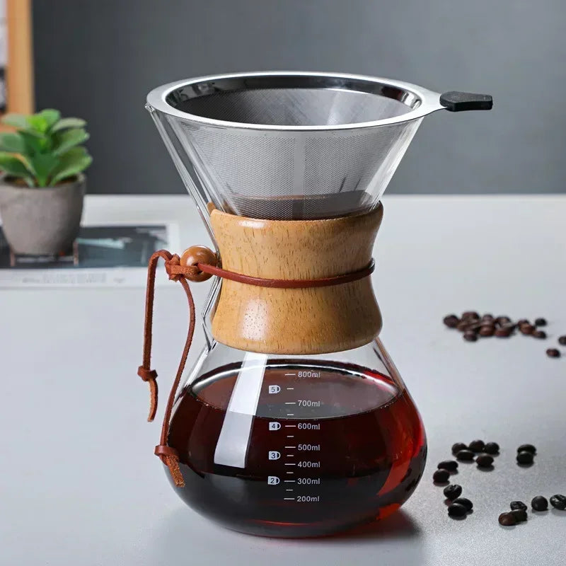 Hand Glass Coffee Kettle with Stainless Steel Filter Drip Brewer Coffee | Stornfield