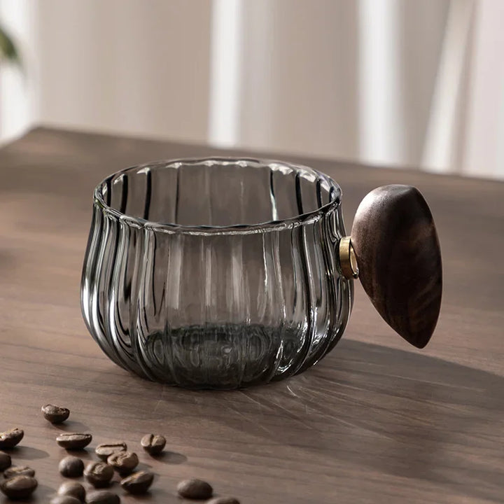 Heat-Resistant High Borosilicate Glass Coffee Mug with Wooden Handle | Stornfield
