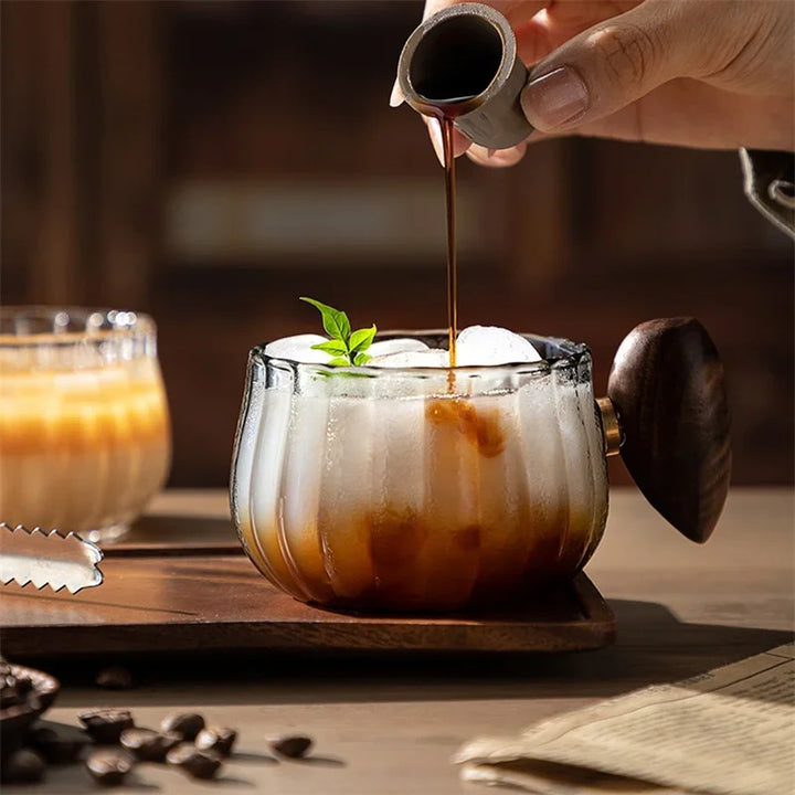 Heat-Resistant High Borosilicate Glass Coffee Mug with Wooden Handle | Stornfield