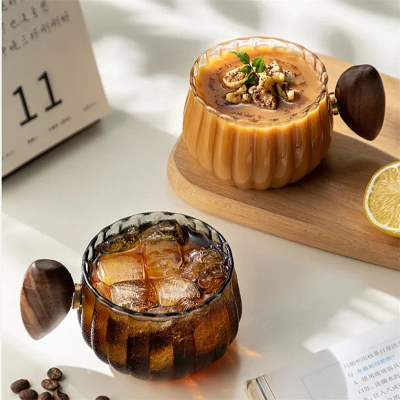 Heat-Resistant High Borosilicate Glass Coffee Mug with Wooden Handle | Stornfield