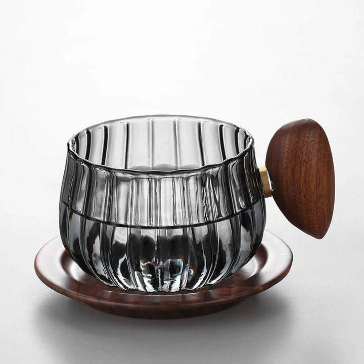 Heat-Resistant High Borosilicate Glass Coffee Mug with Wooden Handle | Stornfield