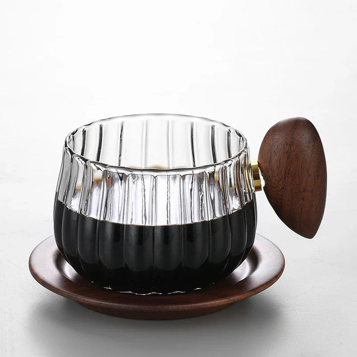 Heat-Resistant High Borosilicate Glass Coffee Mug with Wooden Handle | Stornfield