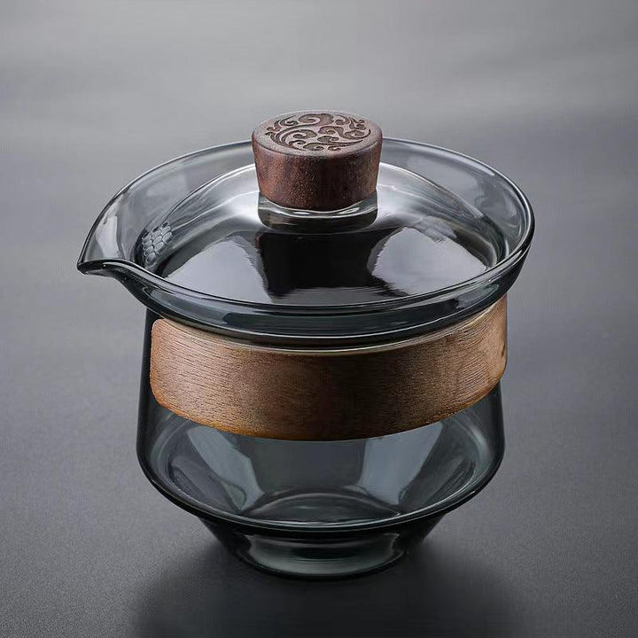 Elegant heat-resistant glass cup with walnut lid for tea lovers | Stornfield