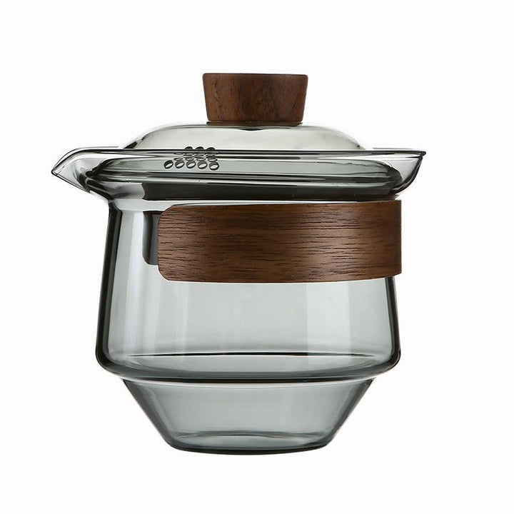 Elegant heat-resistant glass cup with walnut lid for tea lovers | Stornfield