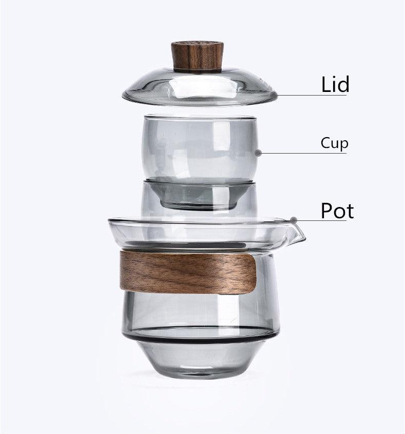 Elegant heat-resistant glass cup with walnut lid for tea lovers | Stornfield