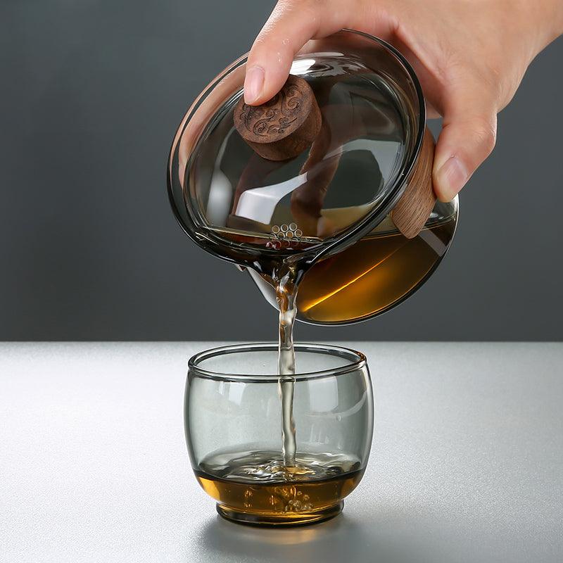 Elegant heat-resistant glass cup with walnut lid for tea lovers | Stornfield