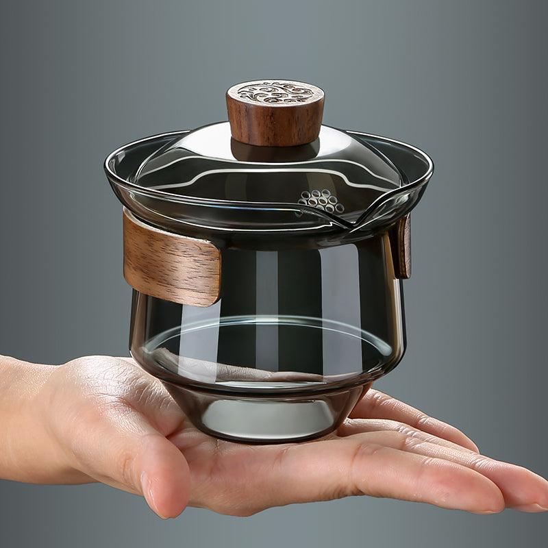 Elegant heat-resistant glass cup with walnut lid for tea lovers | Stornfield