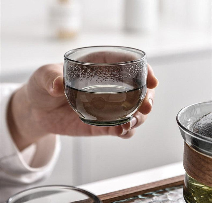 Elegant heat-resistant glass cup with walnut lid for tea lovers | Stornfield