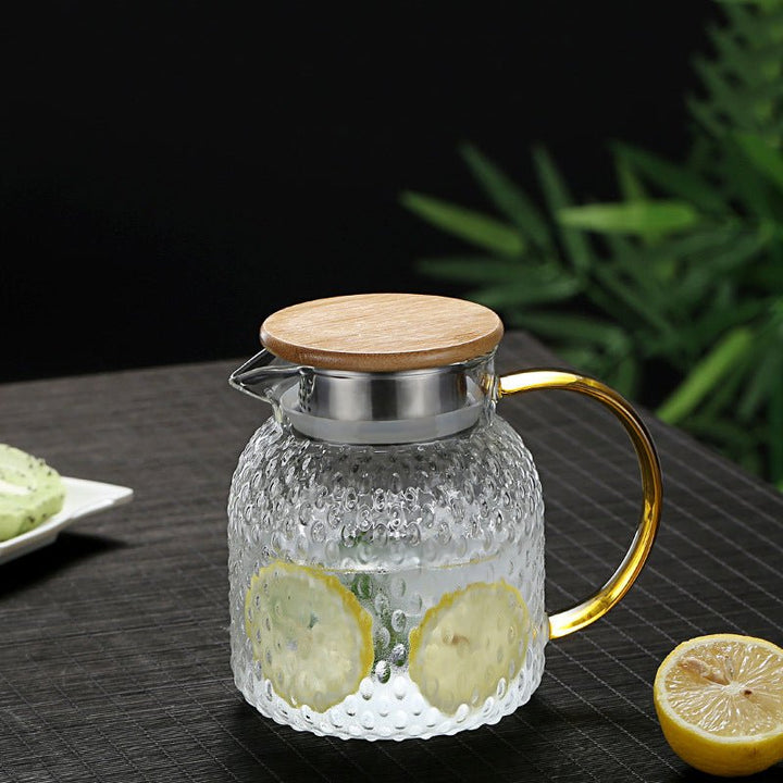 Stornfield | Heat-Resistant Textured Glass Jug with Bamboo Lid – Elegant Serving Pitcher for Hot & Cold Drinks