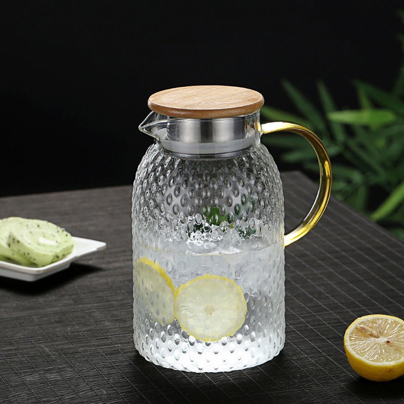 Stornfield | Heat-Resistant Textured Glass Jug with Bamboo Lid – Elegant Serving Pitcher for Hot & Cold Drinks