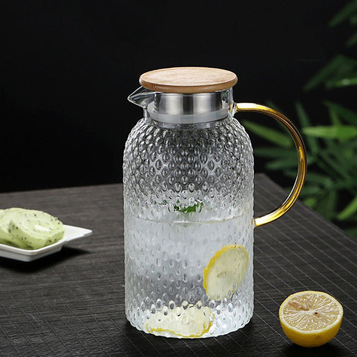 Stornfield | Heat-Resistant Textured Glass Jug with Bamboo Lid – Elegant Serving Pitcher for Hot & Cold Drinks