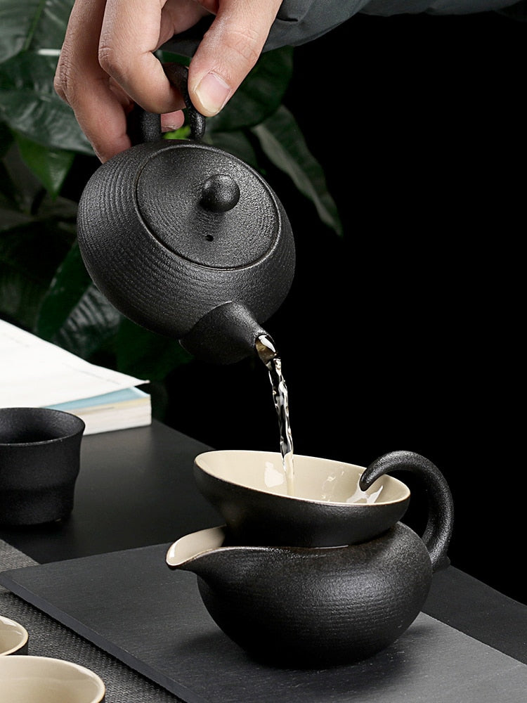 High-quality Ceramic Pottery Chinese Style Teapot Set in Black Color | Stornfield