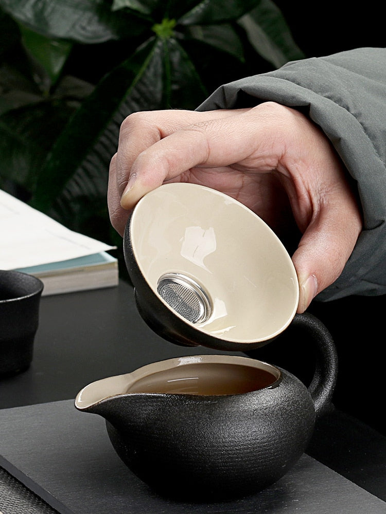 High-quality Ceramic Pottery Chinese Style Teapot Set in Black Color | Stornfield