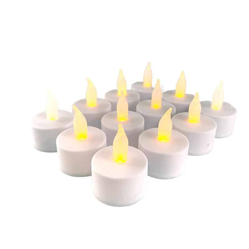 LED tealight 12 pcs. in white with flame (including batteries) | Stornfield