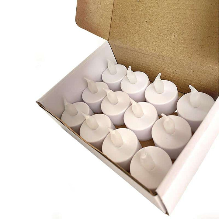 LED tealight 12 pcs. in white with flame (including batteries) | Stornfield