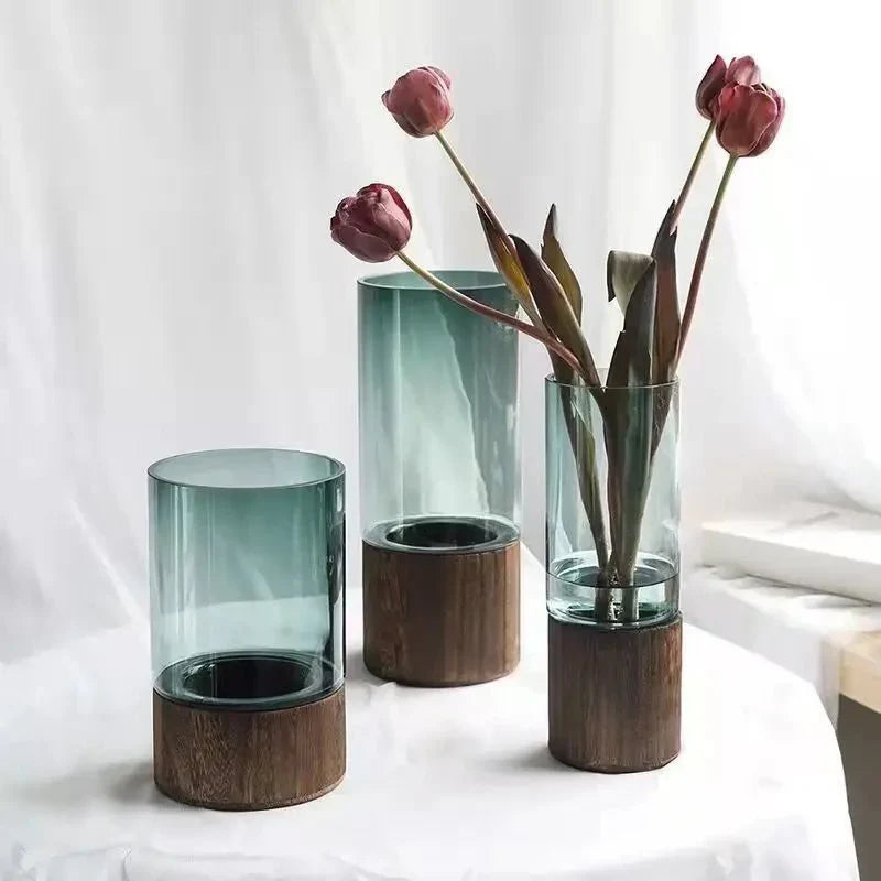 Hydroponic Wood & Glass Vase for Stylish Home Decor | Stornfield