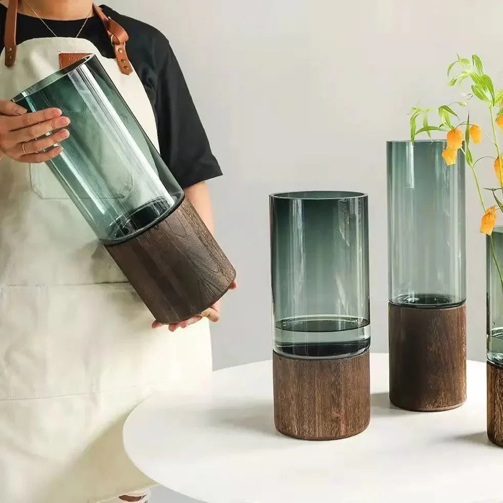 Hydroponic Wood & Glass Vase for Stylish Home Decor | Stornfield