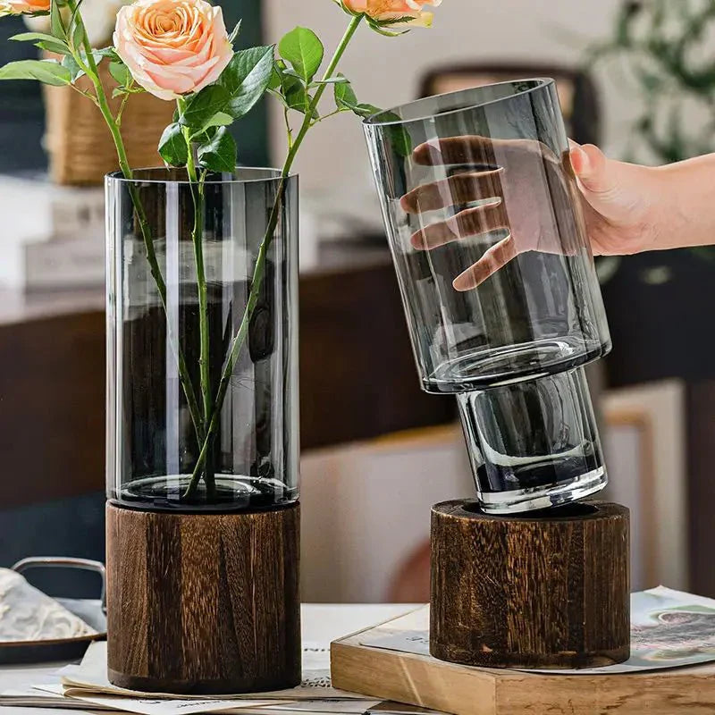 Hydroponic Wood & Glass Vase for Stylish Home Decor | Stornfield