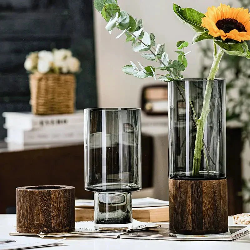 Hydroponic Wood & Glass Vase for Stylish Home Decor | Stornfield