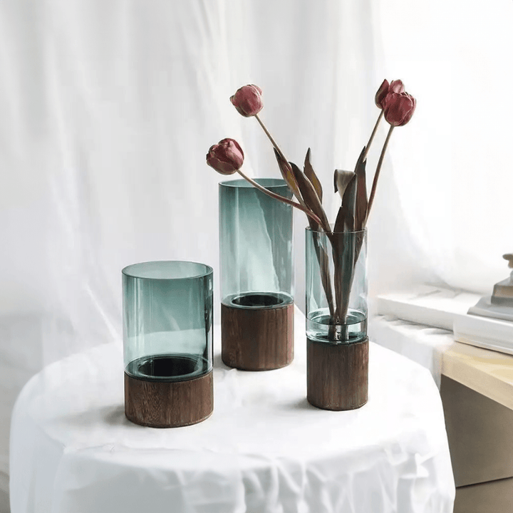 Hydroponic Wood & Glass Vase for Stylish Home Decor | Stornfield