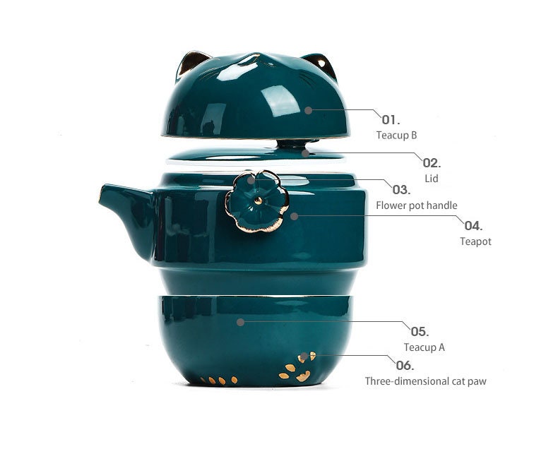 Stornfield | Lucky Cat Kuai Ke Ceramic Mug - Porcelain Tea Cup with Infuser and Lid, Portable Tea/Coffee Cup Set for Office, Travel, Teaware