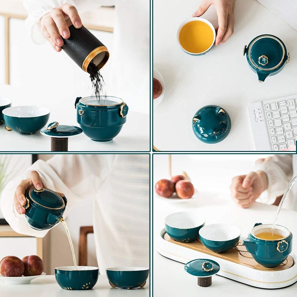 Stornfield | Lucky Cat Kuai Ke Ceramic Mug - Porcelain Tea Cup with Infuser and Lid, Portable Tea/Coffee Cup Set for Office, Travel, Teaware
