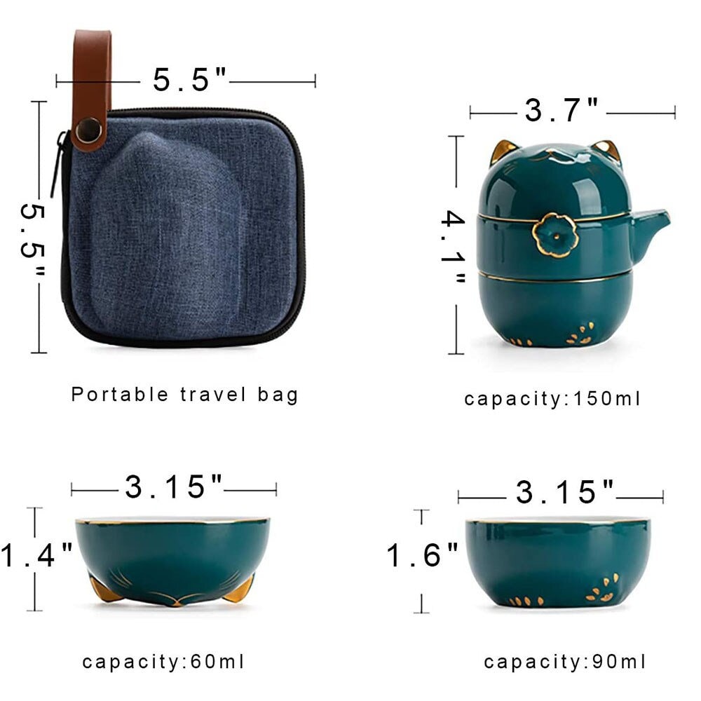 Stornfield | Lucky Cat Kuai Ke Ceramic Mug - Porcelain Tea Cup with Infuser and Lid, Portable Tea/Coffee Cup Set for Office, Travel, Teaware