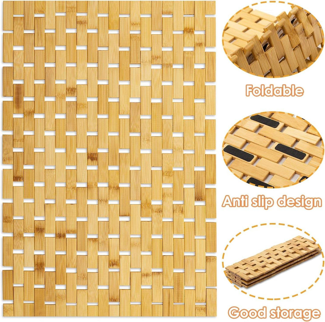 Stornfield | Non-Slip Bamboo Bath Mat, Water-Resistant Bathroom Runner Rug, Natural Wood Shower Mat, Non-Slip Fabric