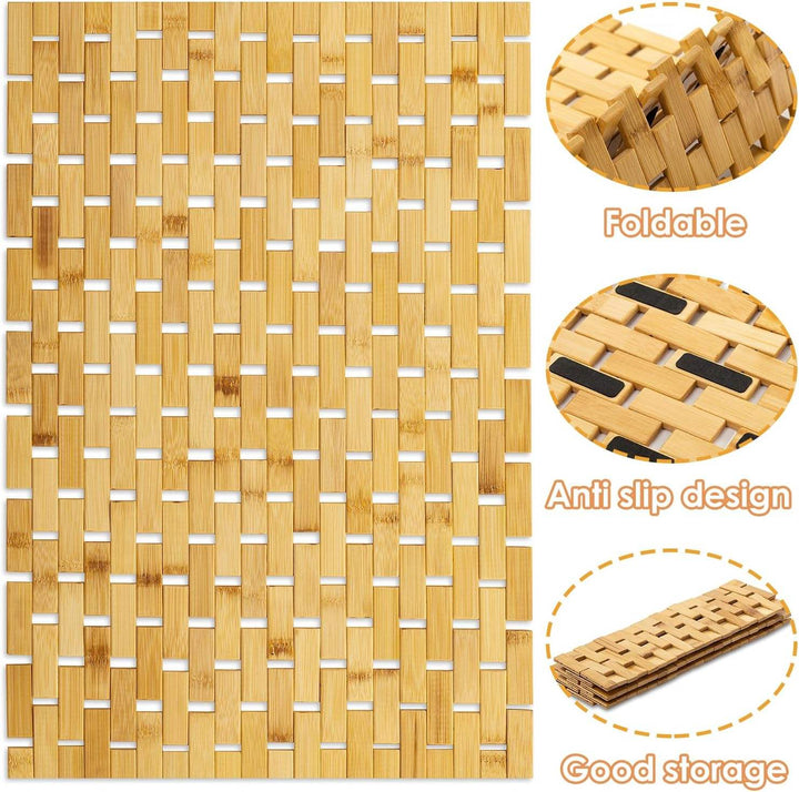 Stornfield | Non-Slip Bamboo Bath Mat, Water-Resistant Bathroom Runner Rug, Natural Wood Shower Mat, Non-Slip Fabric