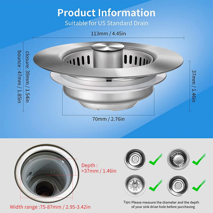 Drain filter stainless steel with pop-up mechanism | Stornfield
