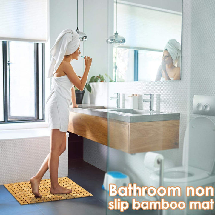 Stornfield | Non-Slip Bamboo Bath Mat, Water-Resistant Bathroom Runner Rug, Natural Wood Shower Mat, Non-Slip Fabric