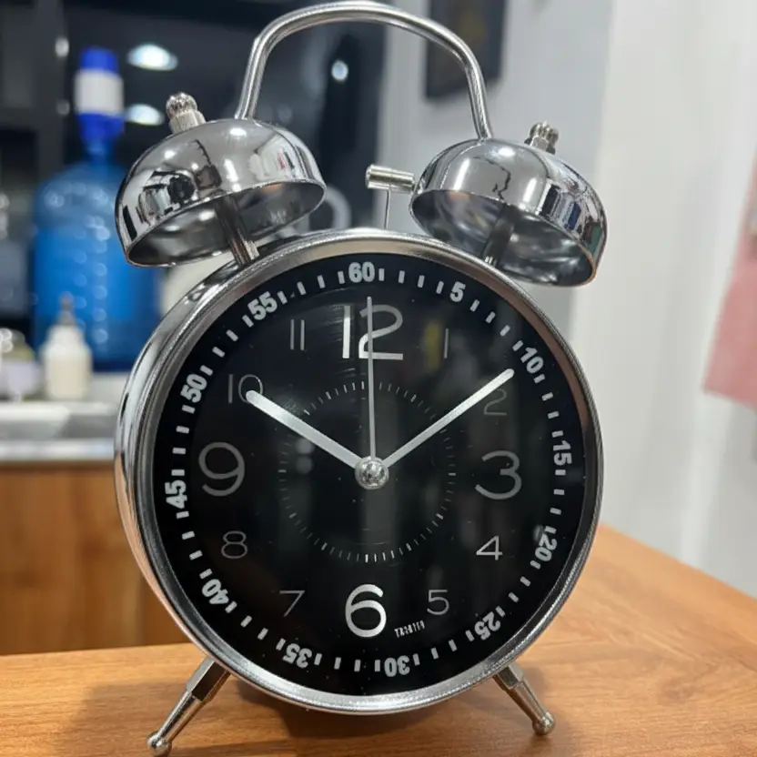 Retro Alarm Clock with Double Bell Silver Chrome | Stornfield