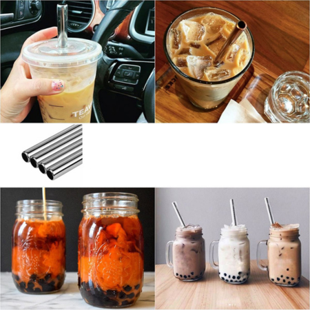 Reusable stainless steel bubble tea straws with cleaning brush | Stornfield
