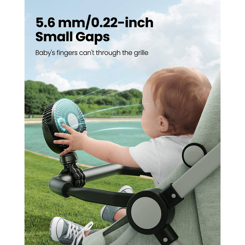 Portable Stroller Fan USB C Rechargeable, 5 Speed Quiet Baby Clip Fan with LED Display 10H Battery for Car Seat Crib Travel | Stornfield