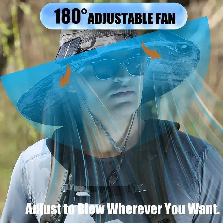 Outdoor Wide Brim Sun Hat with 2 Solar Fans, UV Protection for Men & Women, Cooling Hat for Camping & Hiking | Stornfield