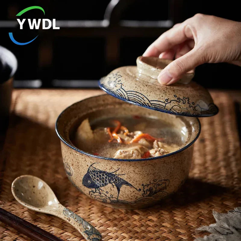 Japanese Style Ramen Bowl With Lid Ceramic Noodle Bowl Tableware | Stornfield