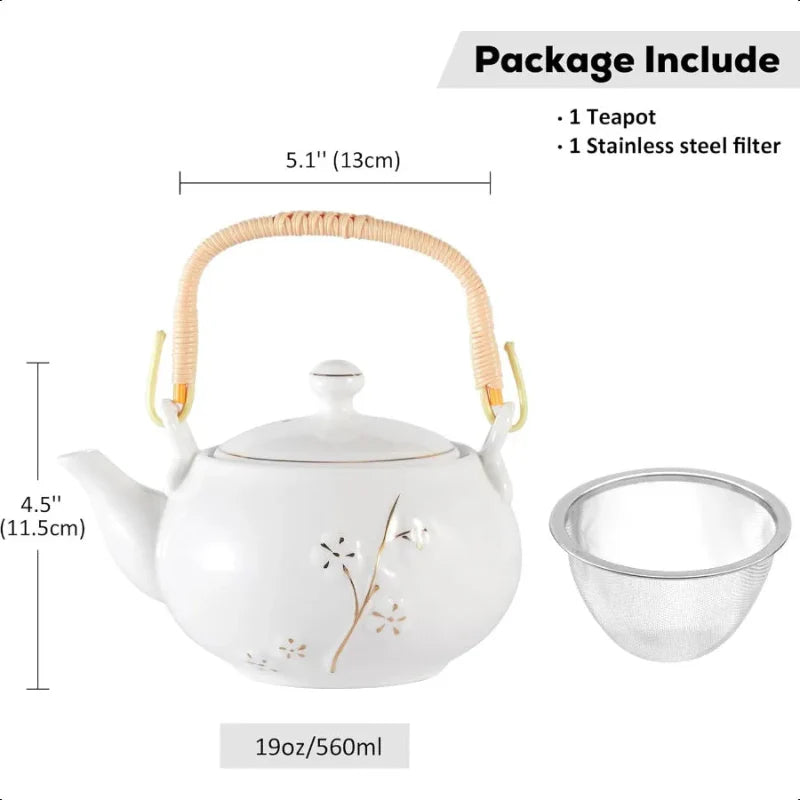 Japanese Tea Pot White Porcelain Chinese Teapot with Stainless Infuser | Stornfield