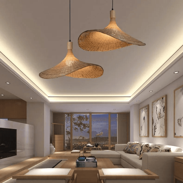 Natural Rattan Pendant Light | Rustic Lighting for Living Room & Dining Room | Handmade Design | Stornfield