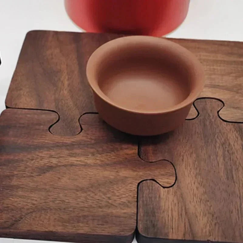Jigsaw Shape Walnut Wood Coaster Set - Rustic Charm Design | Stornfield