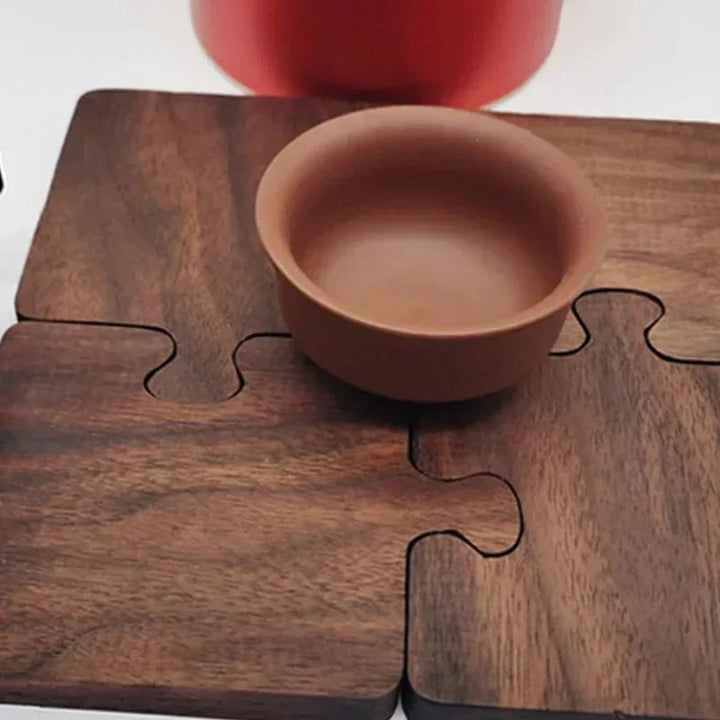 Jigsaw Shape Walnut Wood Coaster Set - Rustic Charm Design | Stornfield